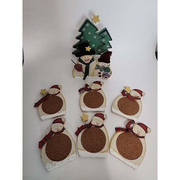 Snowman Family Drink Coaster Set of 6 With Wood Box Holder - Picture 2 of 8